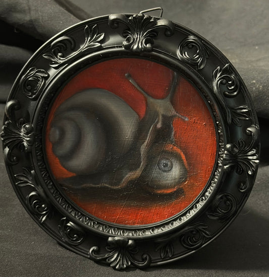 "Sneyed" Original 4"x4" Round Framed Oil Painting on Canvas Panel