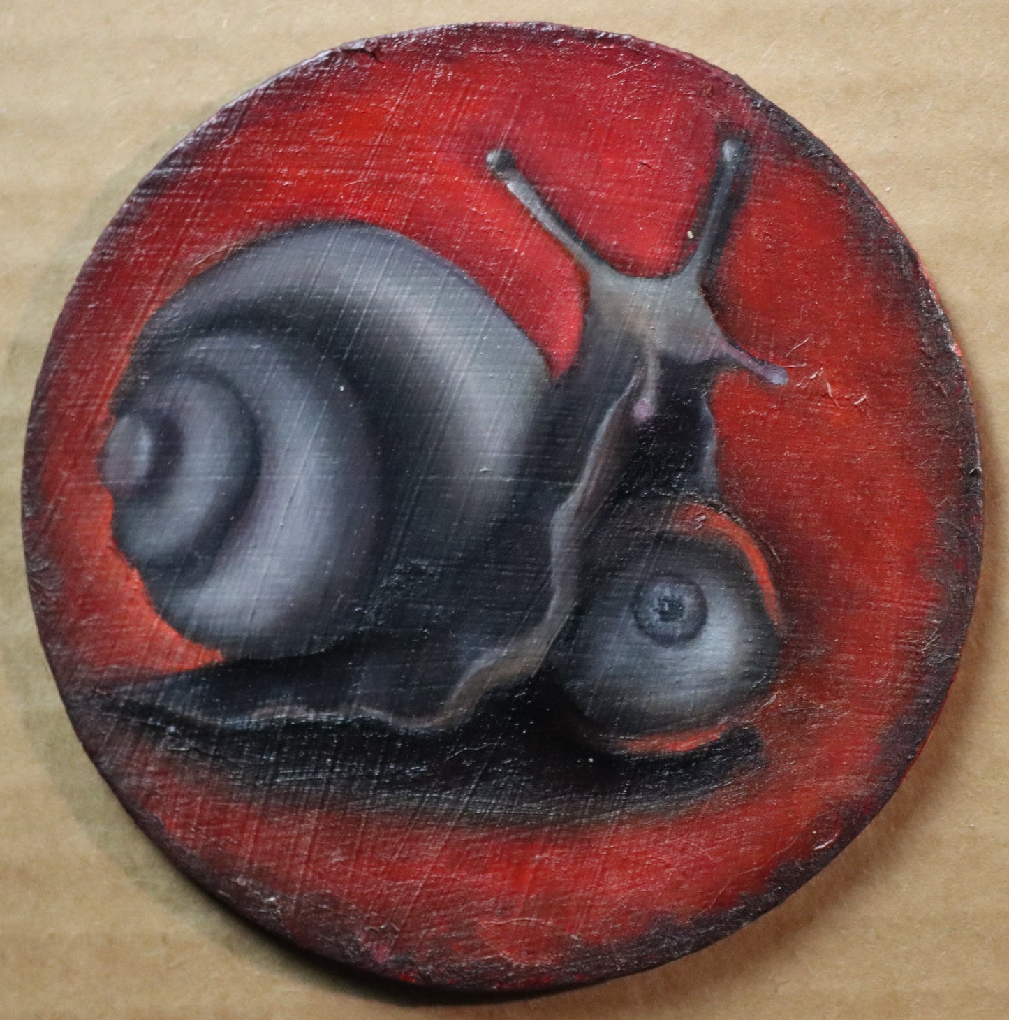 "Sneyed" Original 4"x4" Round Framed Oil Painting on Canvas Panel