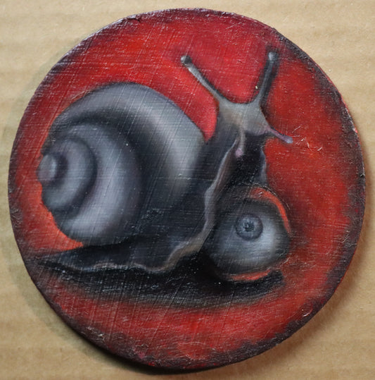 "Sneyed" Original 4"x4" Round Framed Oil Painting on Canvas Panel